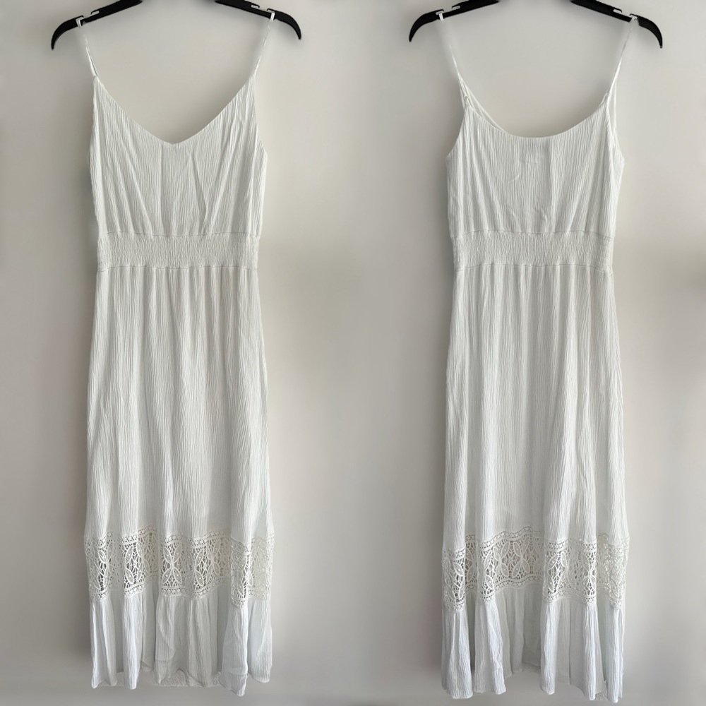 adL White Maxi Dress Size XS Boho Crochet V Neck Adjustable Straps Festival